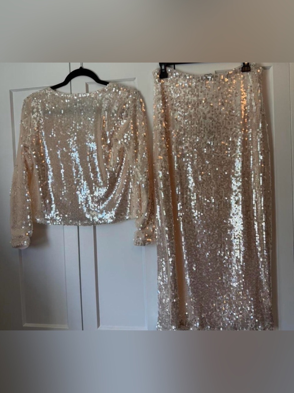 Gianni Bini Sequin 2-Piece Set Champagne NWT Skirt (M) Tie-Front Top (S) - Picture 5 of 5